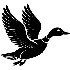 A black flying duck silhouette vector illustration.