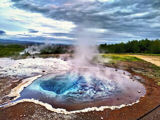 Iceland Geysir and Strokkur Geysers area, hot springs