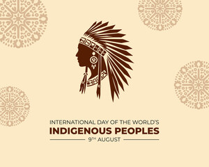International Day of the World's Indigenous Peoples. 9 August. Holiday concept . Template for background with banner, poster and card. flat illustration. Flat Design. Jpeg format.