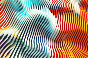 Bold, striped patterns blend into a mesmerizing wave of colors, creating an optical illusion that is both captivating and energetic.