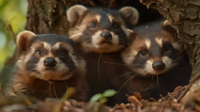 ferrets hiding in a tree Video 4K