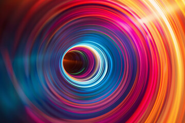 Fototapeta premium A vibrant tunnel of swirling blue, red, and orange light creating a mesmerizing abstract effect.