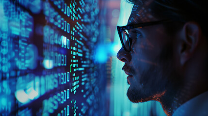 3. Cybersecurity expert staring at a screen with a massive data breach alert