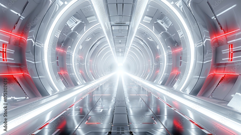 Poster inside the futuristic ruby space, minimalist, silver-grey translucent color scheme with a touch of r