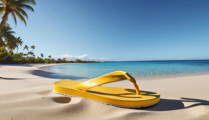 Obraz premium Yellow flip-flops on the beach