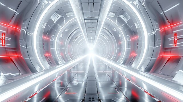 Inside the futuristic ruby space, minimalist, Silver-grey translucent color scheme with a touch of red accent. Generative AI.