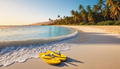 Obraz premium Yellow flip-flops on the beach