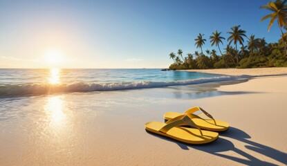 Obraz premium Yellow flip-flops on the beach