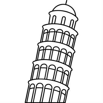 recommend clip art: leaning tower outline coloring book page line art illustration digital drawing