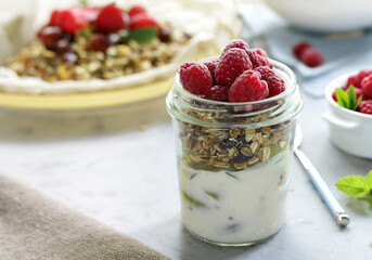 healthy eating granola yogurt and berries for breakfast