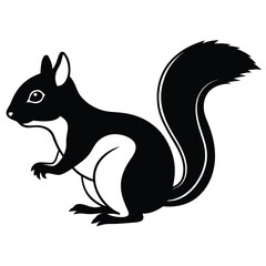 Naklejka premium Flat Modern black cute squirrel full body silhouette vector illustration with white transparent background