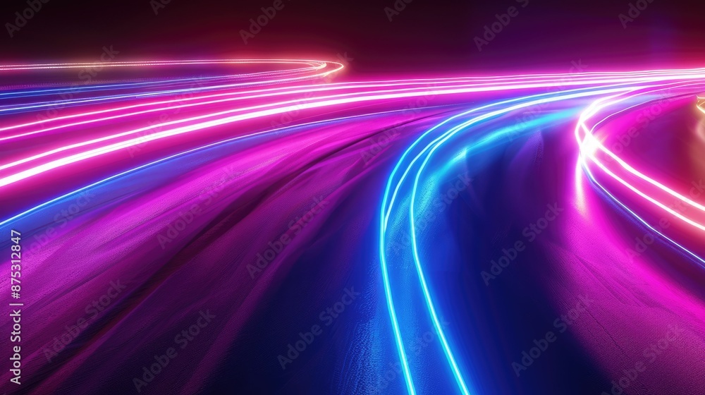 Poster vibrant abstract neon light streaks in motion creating a mesmerizing visual effect on a dark backgro