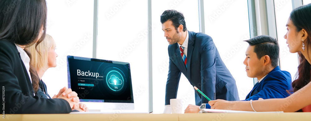Poster backup storage data internet technology business concept. database storage cloud technology file dat