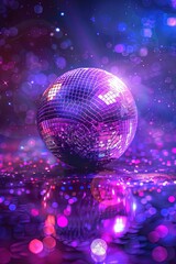 Fototapeta premium Disco Ball Reflection with Purple and Blue Lights.