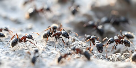 The Busy Activities of Ant Colonies Building Nests, Foraging, and Communicating in Intricate Ways. Concept Ant Behavior, Social Structure, Complex Communication, Nest Building