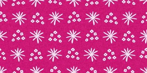 Modern floral summer abstract shape magenta pink color seamless border pattern cloth fabric linen effect. Vibrant fresh childish design for drawn botanical flower textile ribbon trim or washi tape