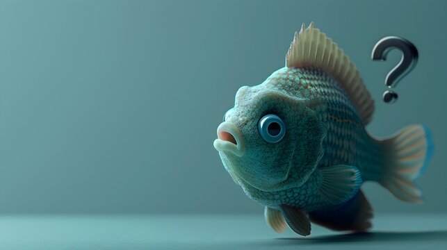 Surreal Blue Gourami Fish Considering a Glowing 3D Question Mark - Powered by Adobe