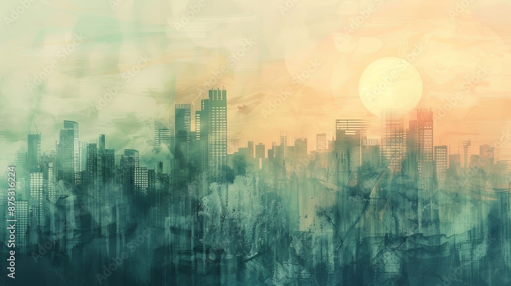 Aufkleber surreal and abstract cityscape with a soft color palette ai generated illustration