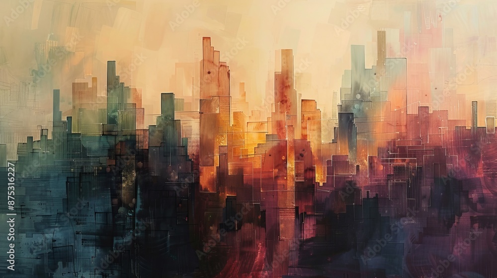 Poster surreal and abstract cityscape with a soft color palette ai generated illustration
