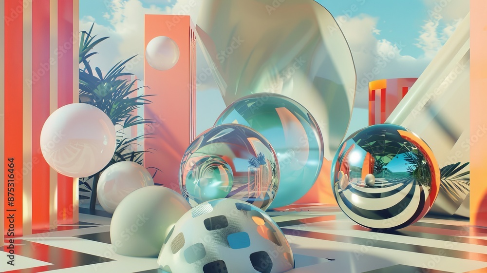 Poster surreal shapes and patterns floating in a digital void ai generated illustration