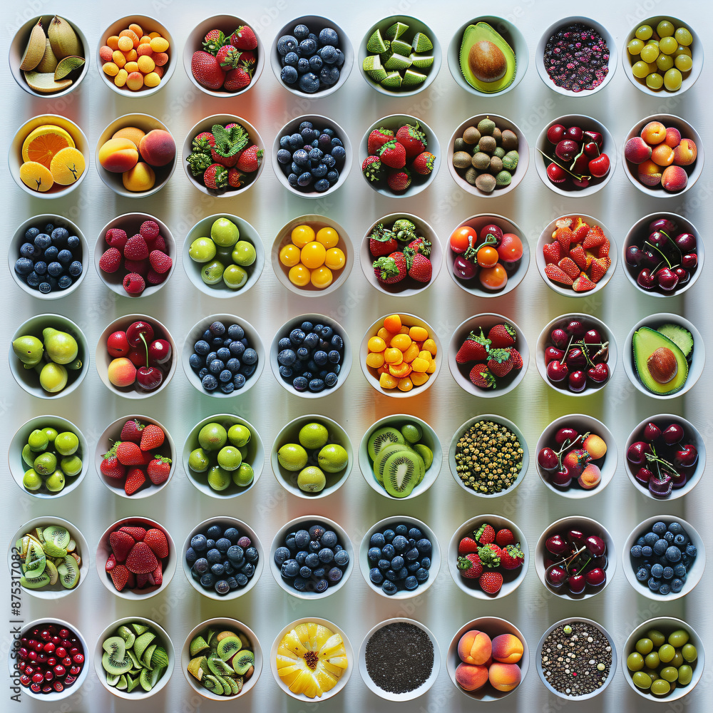 Wall mural colorful bowls of fresh fruit and berries