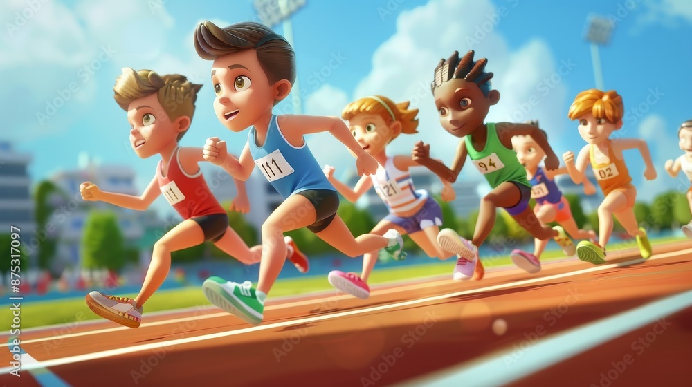 Poster track and field event with lovable characters ai generated illustration