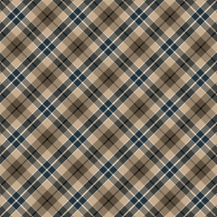 Plaid with twill weave repeat pattern.Gingham seamless pattern in brown and dark blue.Checkered tartan  Geometric graphic vector illustration background design for fabric and print.