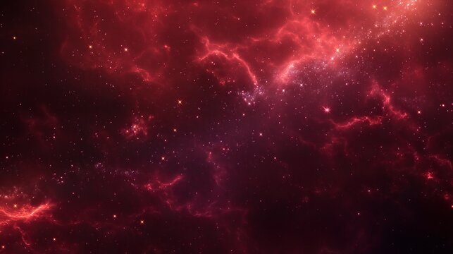Fototapeta abstract red universe nebula clouds in space, with starry night cosmos galactic sky. wallpaper background 