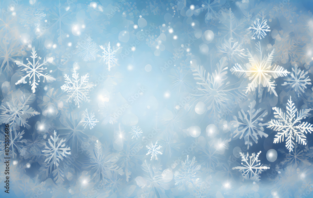 Poster abstract light blue winter background with snowflake pattern, greeting. generative ai.