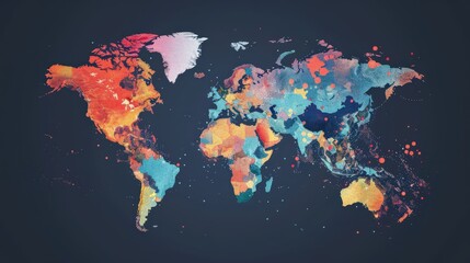 Fototapeta premium A colorful world map with a blue background