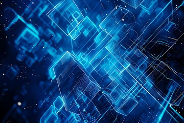 Blue digital blockchain technology abstract wallpaper with electronic data elements