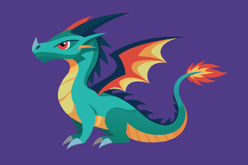 A very ultra HD colorful cute and scary dragon with one tail. graphic vector for t-shirt design