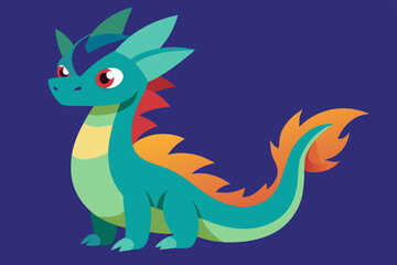 A very ultra HD colorful cute and scary dragon with one tail. graphic vector for t-shirt design