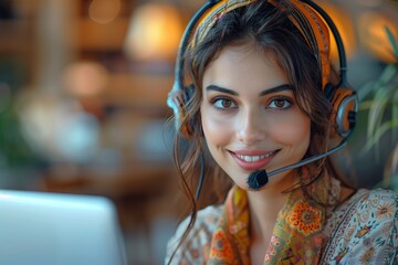 Indian Call Center Agent Assisting Client in Customer Support Office