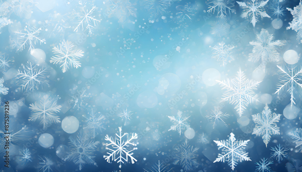 Poster abstract light blue winter background with snowflake pattern, greeting. generative ai.