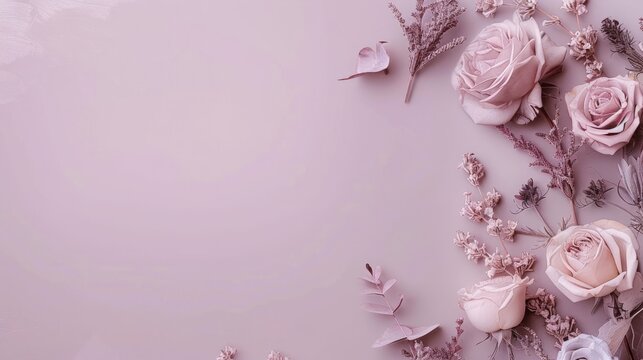 Elegant floral wreath frame on lavender background for presentations