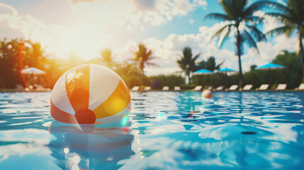 Beach ball floating in a pool.