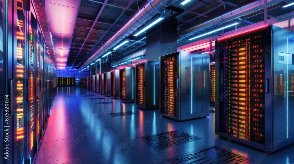 Poster a large room with many computer servers
