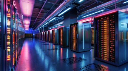Fototapeta premium A large room with many computer servers