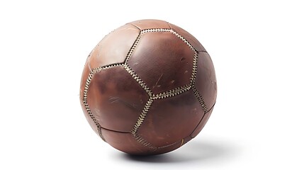 Vintage Leather Soccer Ball On White Background