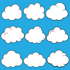 Cloud icon Set. Clouds silhouettes. Vector set of clouds shapes. Collection of various forms and contours. Design elements for the weather forecast, web interface or cloud storage applications.