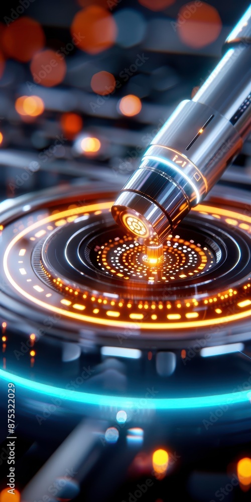 Poster futuristic technology concept with a close-up of advanced electronic circuitry and glowing details i