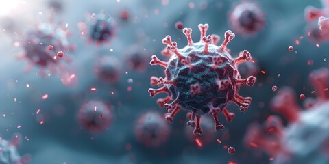 3D Rendering of Virus Under Microscope Illustrating Infectious Diseases such as Hepatitis. Concept Medical Illustration, Infectious Diseases, Hepatitis, 3D Rendering, Virus Visualization