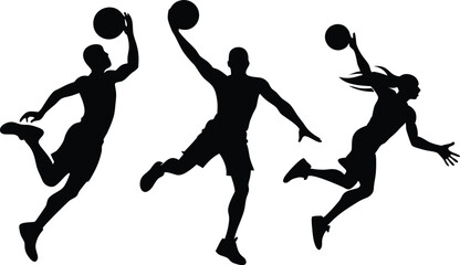 Basketball silhouettes, set of Basketball players silhouette vector