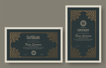Certificate of achievement template with vintage gold border