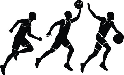 Basketball silhouettes, set of Basketball players silhouette vector