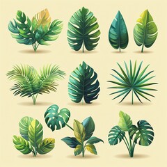 set of green leaves