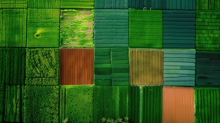A large field of crops with a variety of colors. The field is full of green and yellow plants