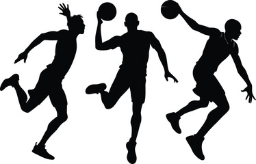 Basketball silhouettes, set of Basketball players silhouette vector