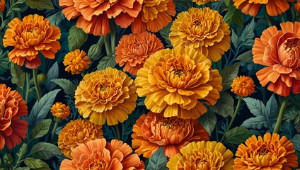 A painting inspired by the vibrant petals of marigolds in a summer garden ai_generated